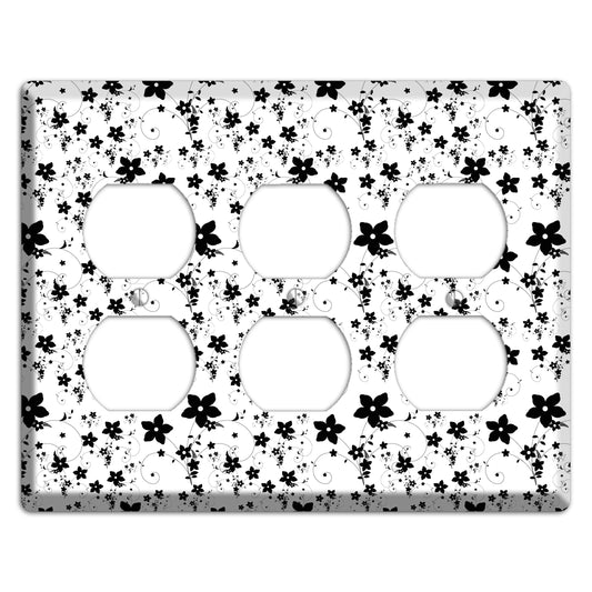 Black and White Flowers 3 Duplex Wallplate