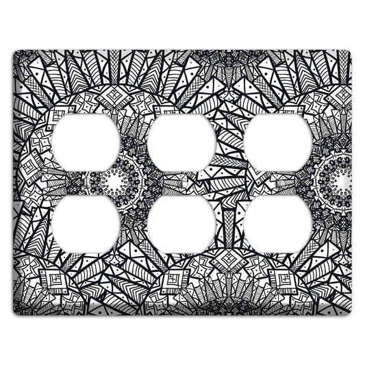 Mandala Black and White Style X Cover Plates 3 Duplex Wallplate