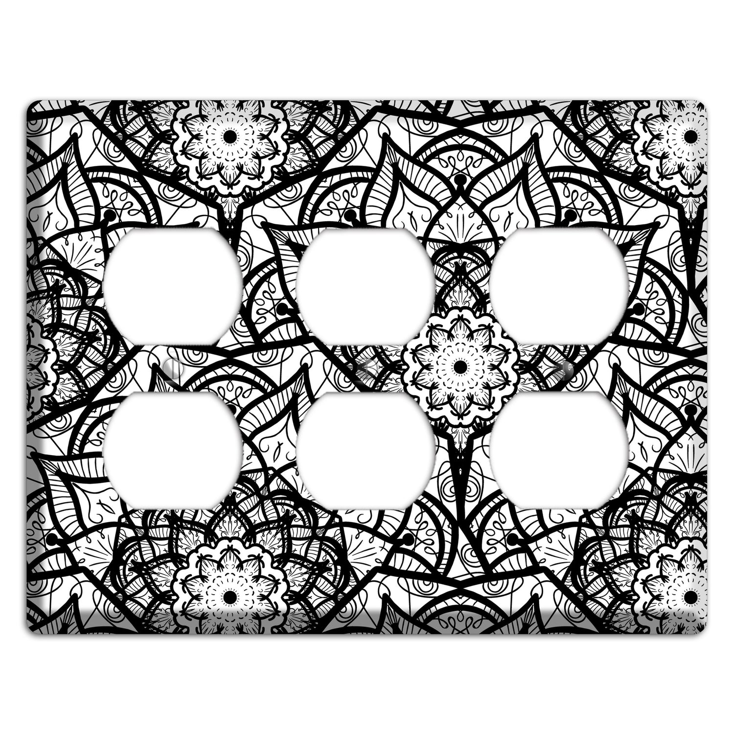 Mandala Black and White Style U Cover Plates 3 Duplex Wallplate