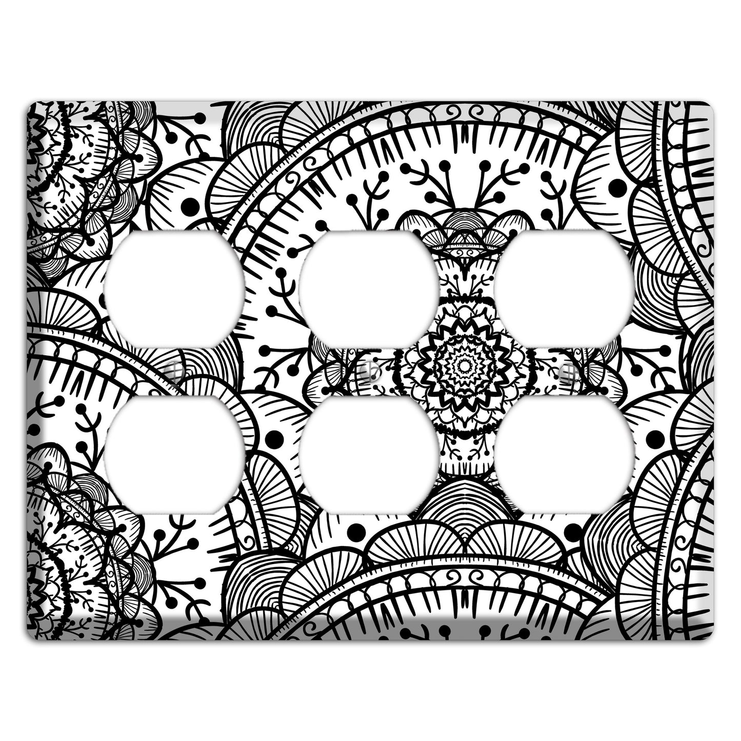 Mandala Black and White Style Q Cover Plates 3 Duplex Wallplate