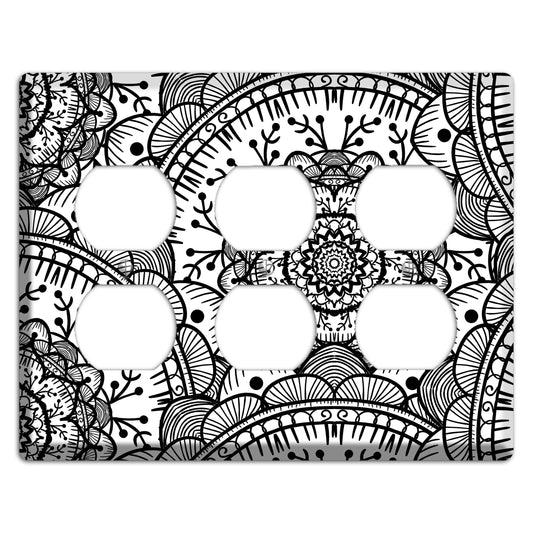 Mandala Black and White Style Q Cover Plates 3 Duplex Wallplate