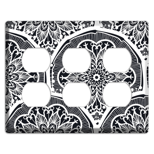 Mandala Black and White Style O Cover Plates 3 Duplex Wallplate