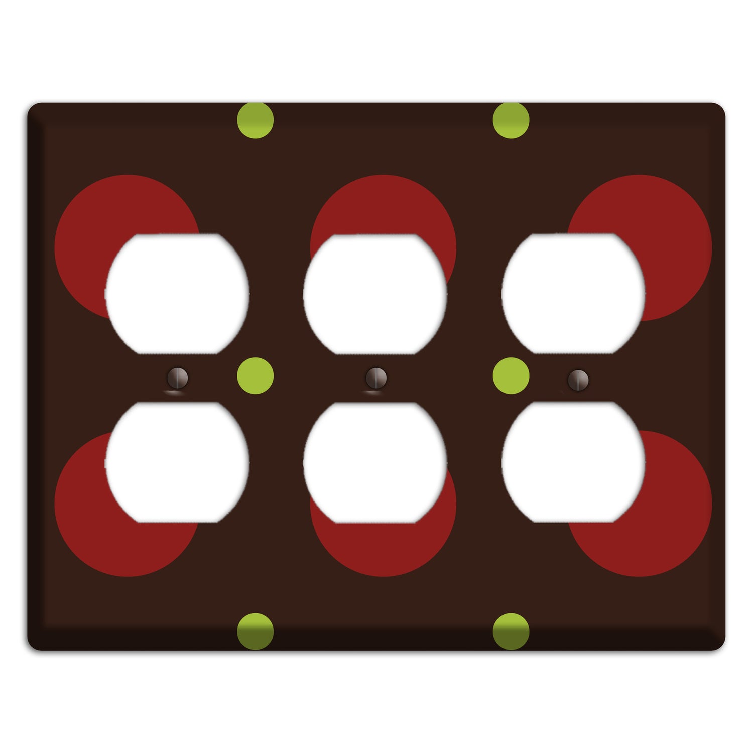 Brown with Red and Green Multi Medium Polka Dots 3 Duplex Wallplate