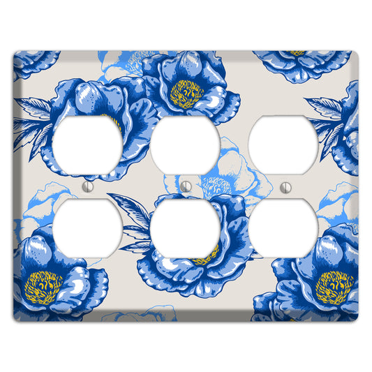 Blue Peony 3 Duplex Wallplate