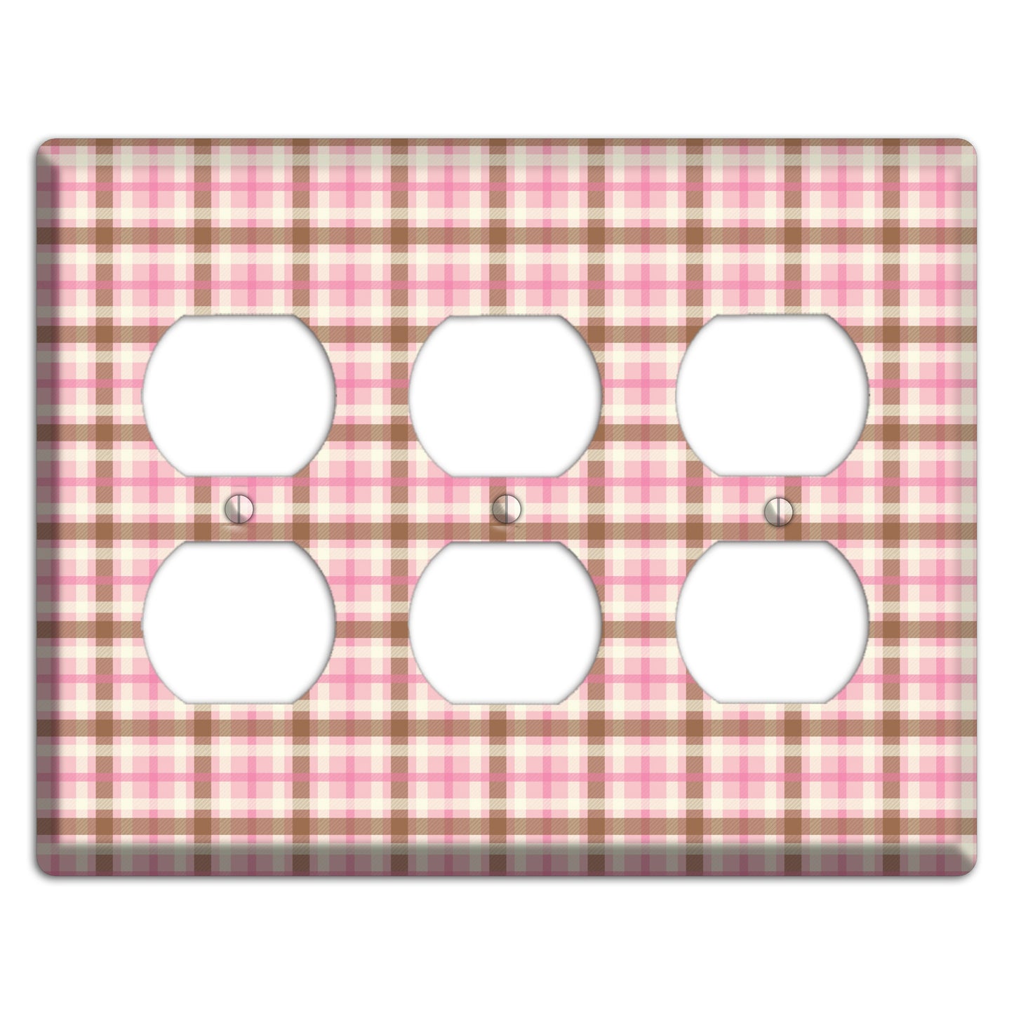 Pink and Brown Plaid 3 Duplex Wallplate