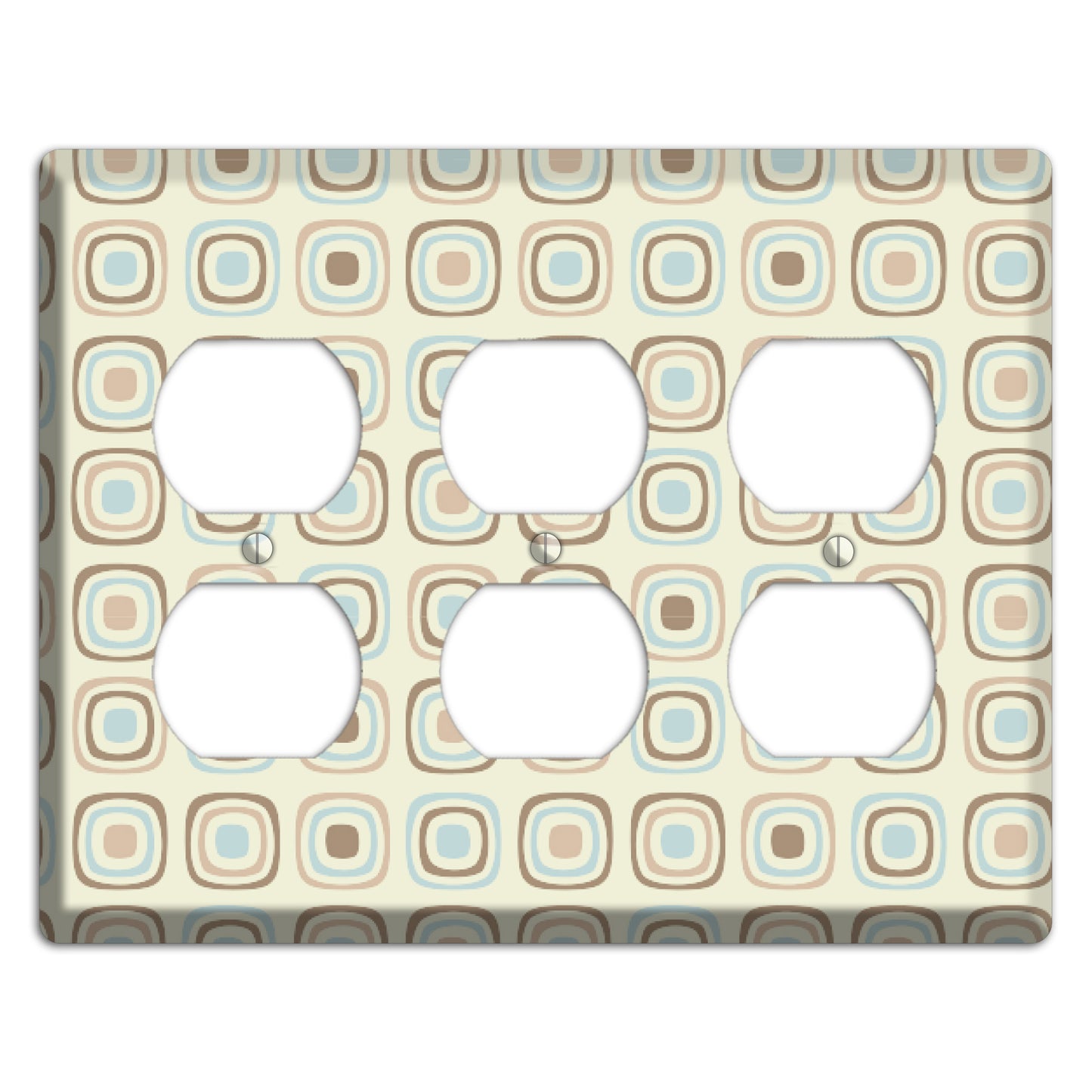 Multi Beige Brown Dusty Blue Retro Squares 3 Duplex Wallplate