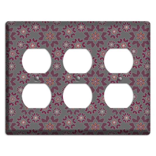 Grey with Burgundy Retro Suzani 3 Duplex Wallplate