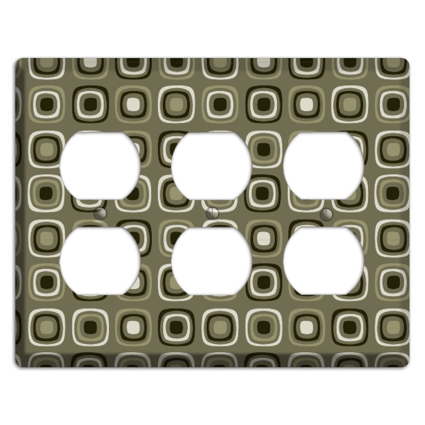 Multi Olive and Brown Retro Squares 3 Duplex Wallplate