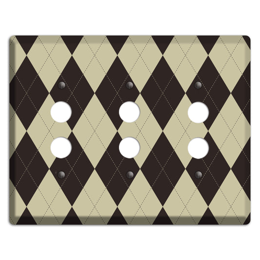 Beige and Black Argyle 3 Pushbutton Wallplate