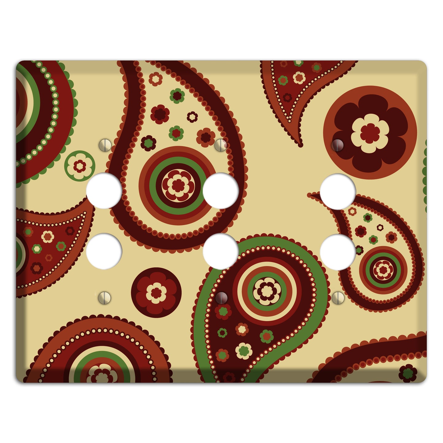 Beige Paisley 3 Pushbutton Wallplate