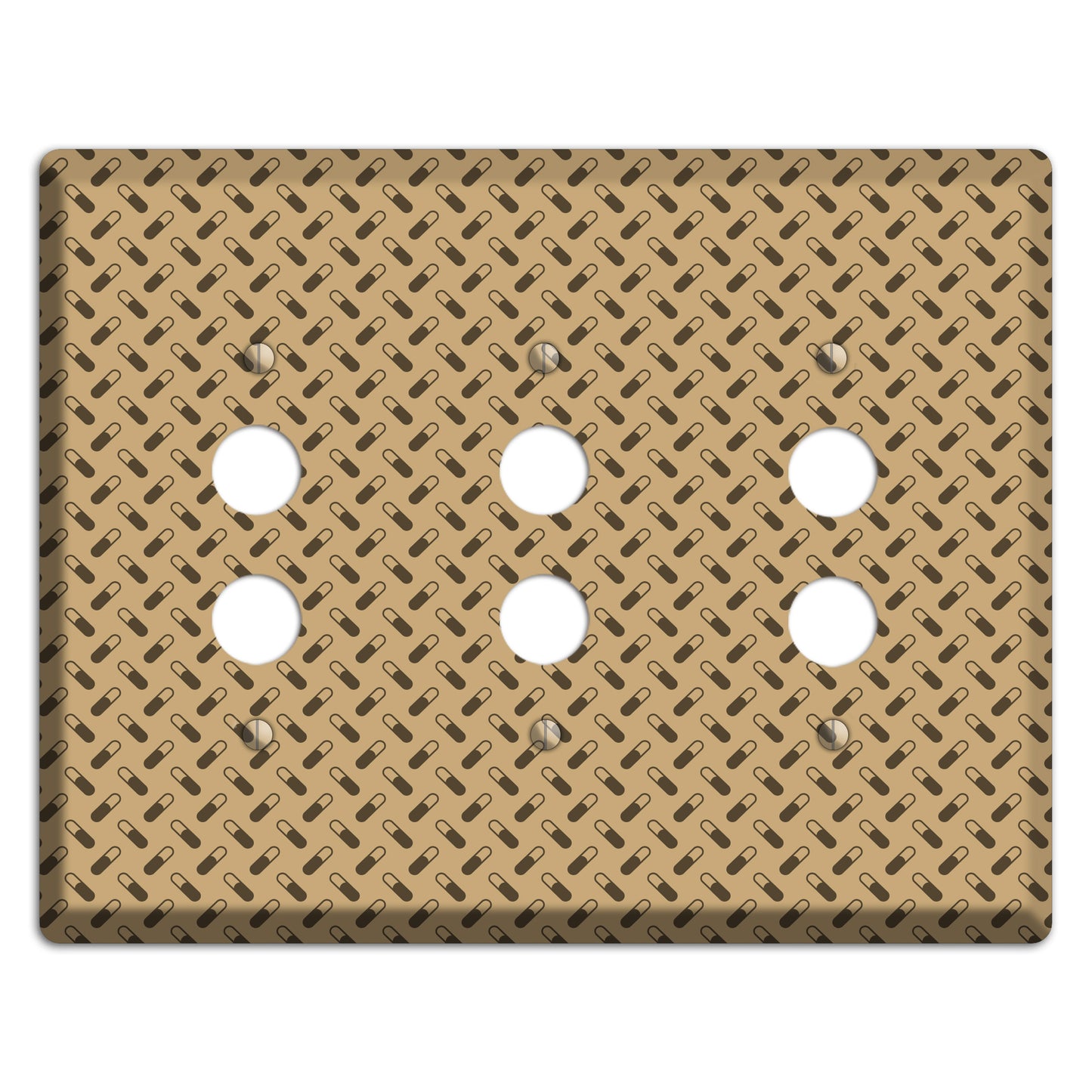 Beige with Brown Motif 3 Pushbutton Wallplate