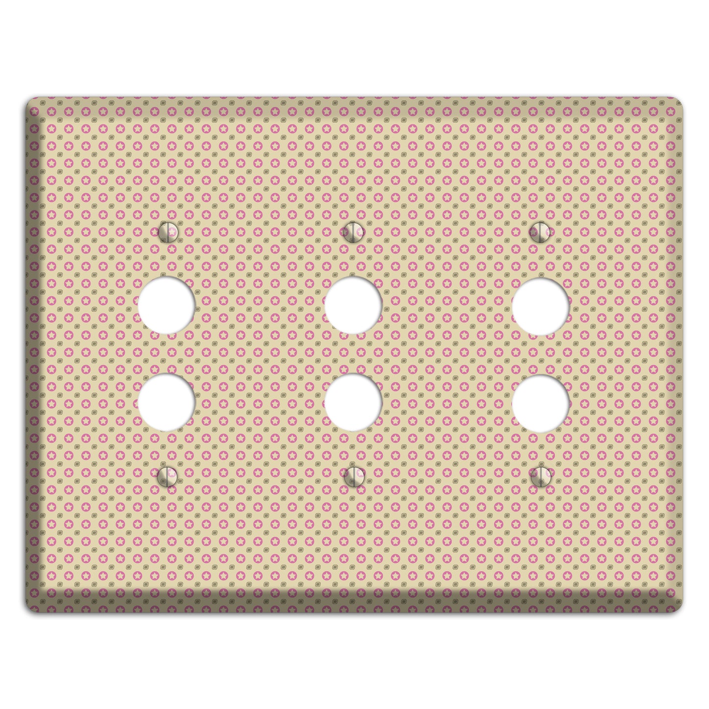 Beige with Pink Stars 3 Pushbutton Wallplate