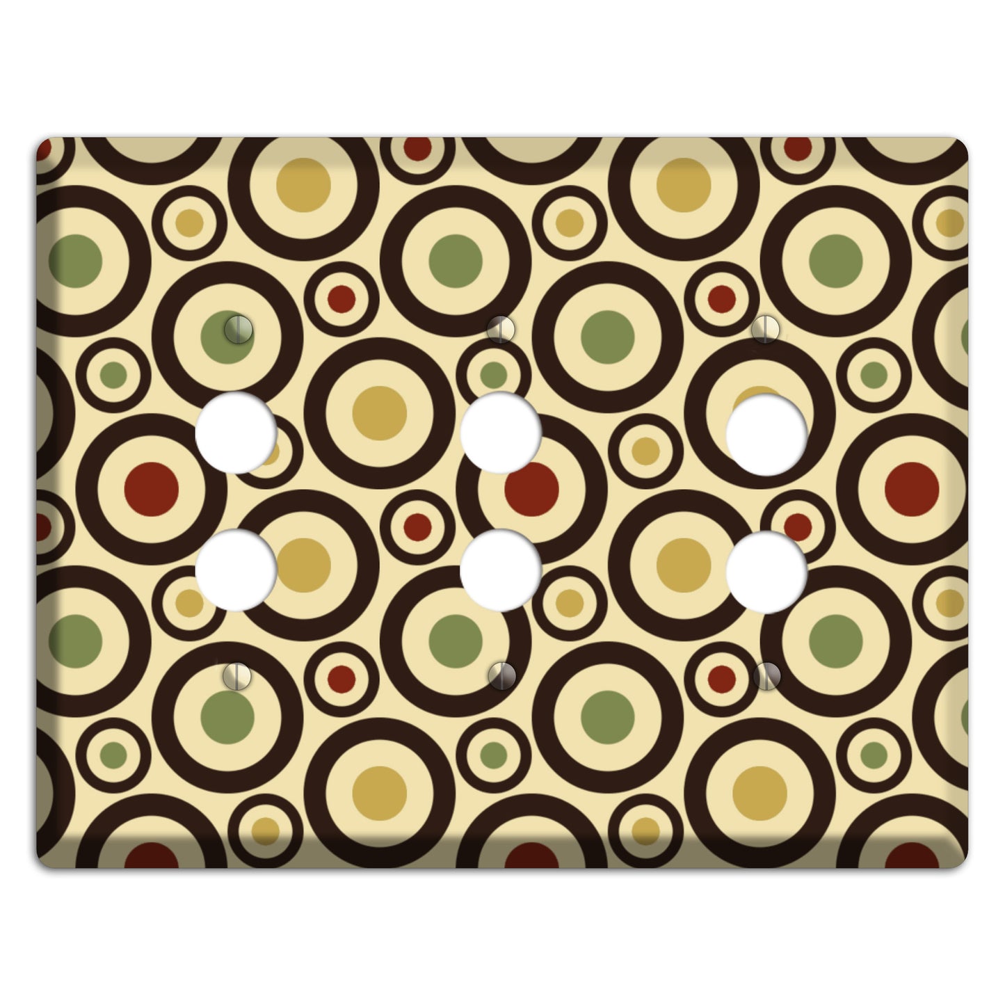 Beige with Olive Mustard Maroon Retro Bullseye 3 Pushbutton Wallplate