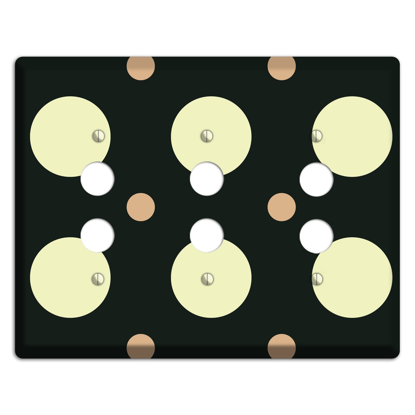 Black with Yellow and Mauve Multi Medium Polka Dots 3 Pushbutton Wallplate