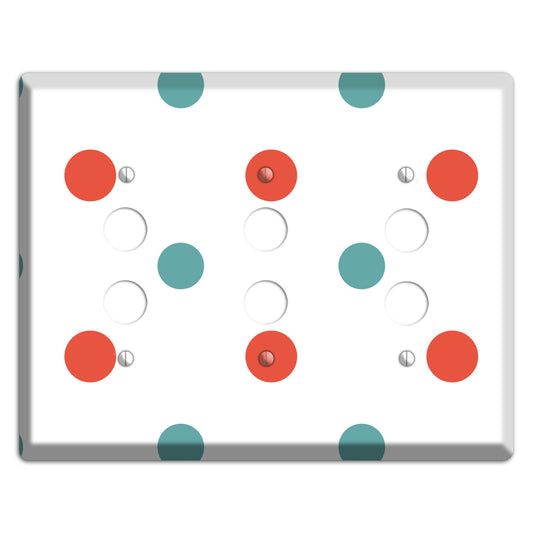 Aqua and Coral Medium Polka Dots 3 Pushbutton Wallplate