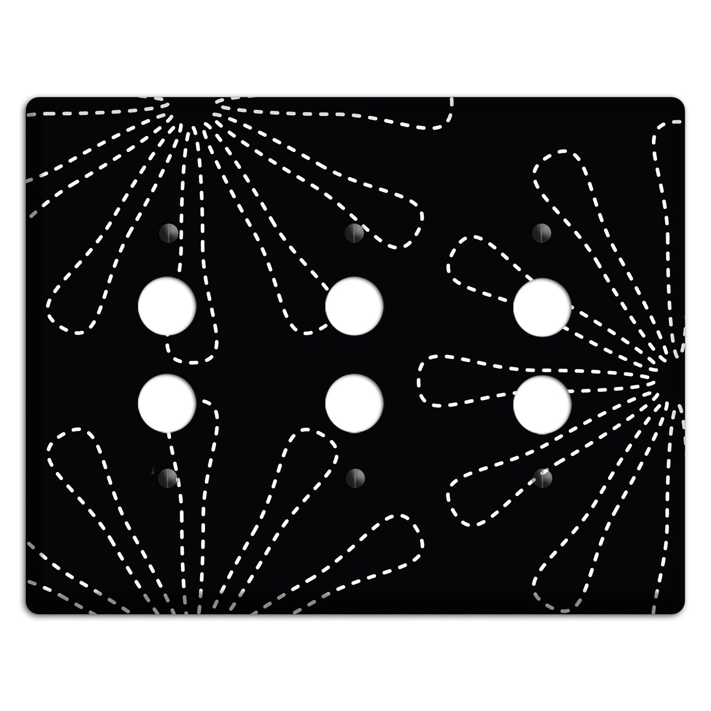 Black with White Retro Stipple Floral Contour 3 Pushbutton Wallplate