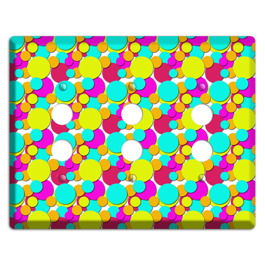 Aqua Fuschia Yellow Red Orange Bubble Dots 3 Pushbutton Wallplate