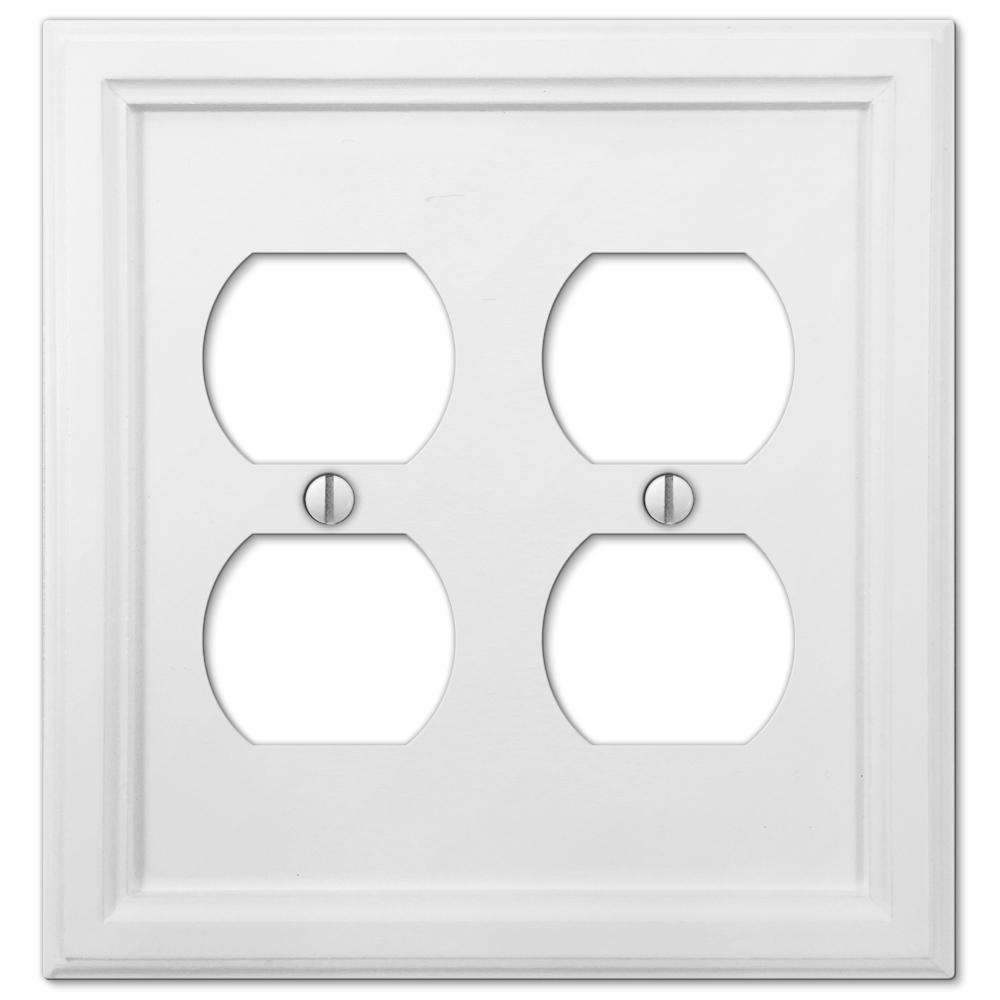 Elly White Wood 2 Duplex Outlet Wallplate:Wallplatesonline.com