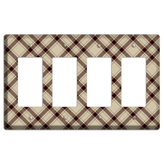 Beige and Brown Plaid 4 Rocker Wallplate