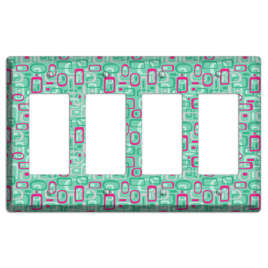 Aqua with Fuschia and Multi Green Retro Squares 4 Rocker Wallplate