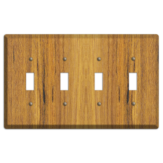 Teak Wood Four Toggle Switchplate