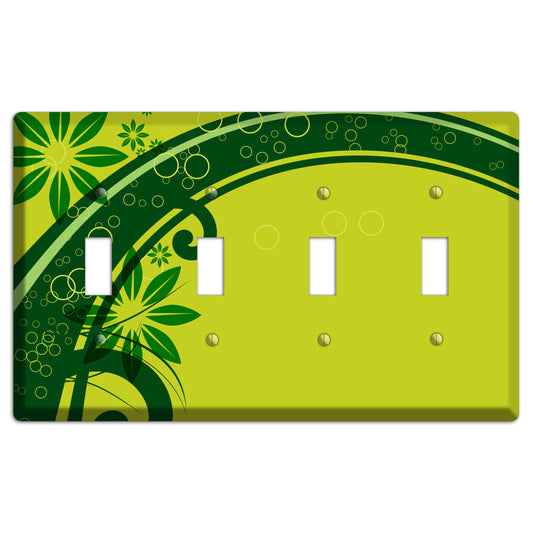 Green Retro Floral 4 Toggle Wallplate