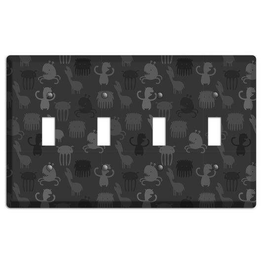 Silly Monsters Black and Grey 4 Toggle Wallplate