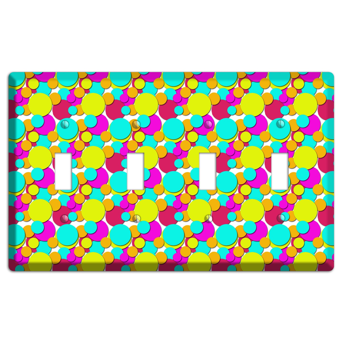 Aqua Fuschia Yellow Red Orange Bubble Dots 4 Toggle Wallplate