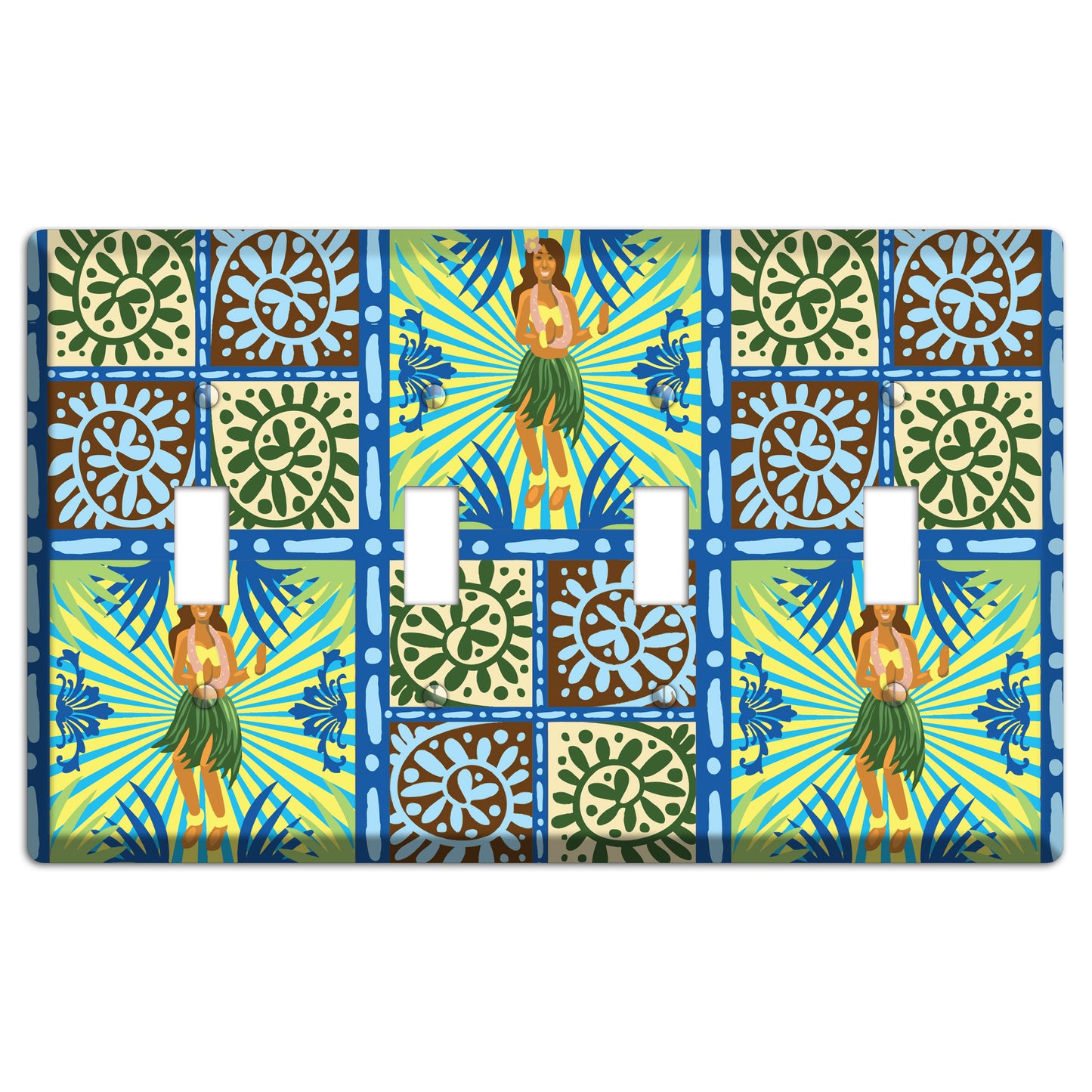 Blue and Green Hula 4 Toggle Wallplate