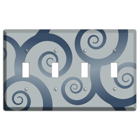 Grey with Blue Large Swirl 4 Toggle Wallplate