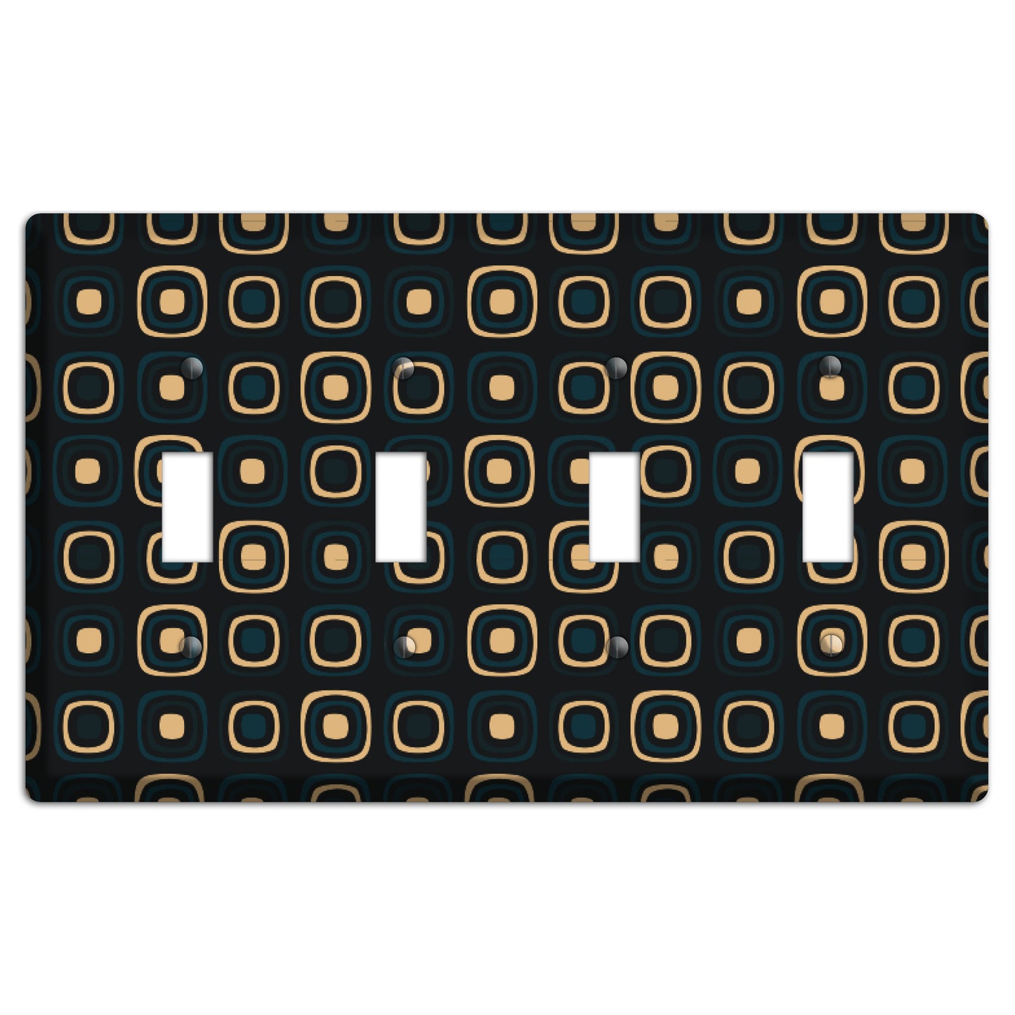 Black and Yellow Rounded Squares 4 Toggle Wallplate