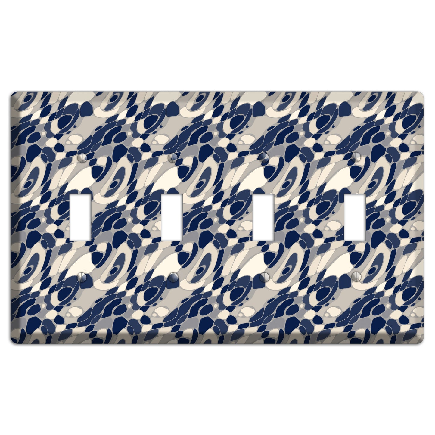 Blue and Beige Large Abstract 4 Toggle Wallplate