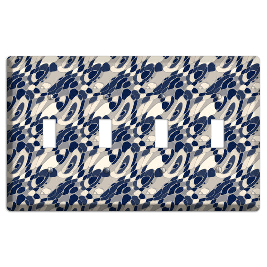 Blue and Beige Large Abstract 4 Toggle Wallplate