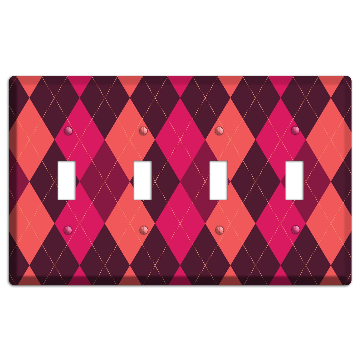 Orange and Pink Argyle 4 Toggle Wallplate