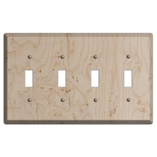 Birdseye Maple Wood Four Toggle Switchplate