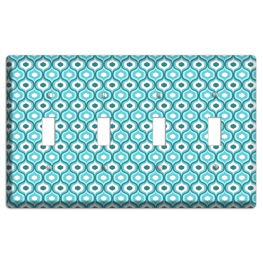 Multi Turquoise Double Scallop 4 Toggle Wallplate