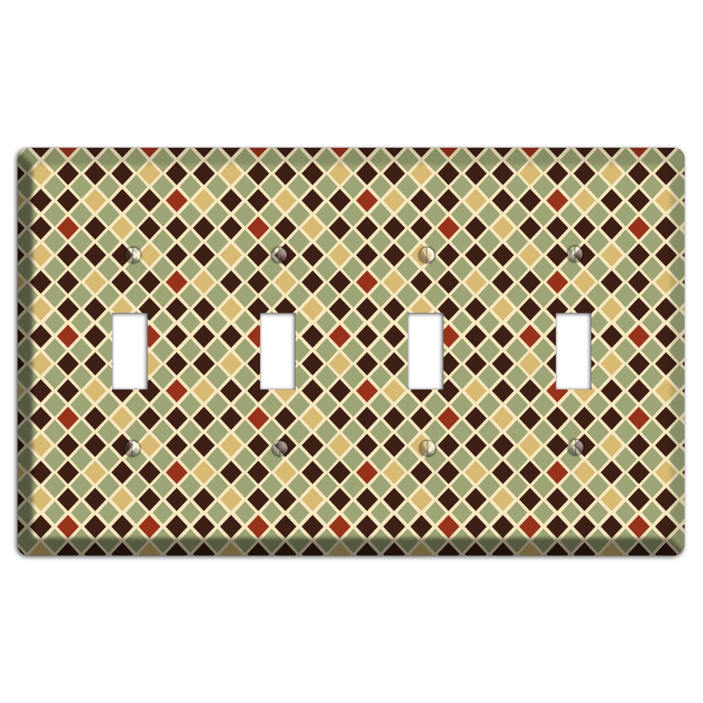 Olive Mustard Maroon Diamonds 4 Toggle Wallplate