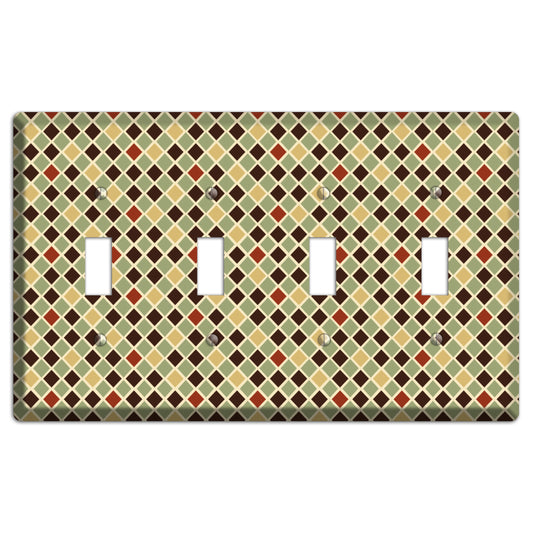 Olive Mustard Maroon Diamonds 4 Toggle Wallplate