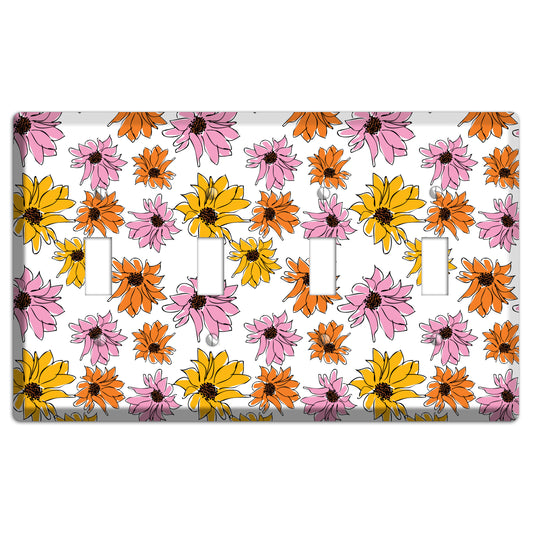 Pink Orange Yellow Flowers 4 Toggle Wallplate