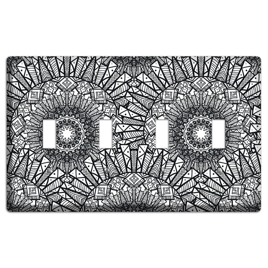 Mandala Black and White Style X Cover Plates 4 Toggle Wallplate