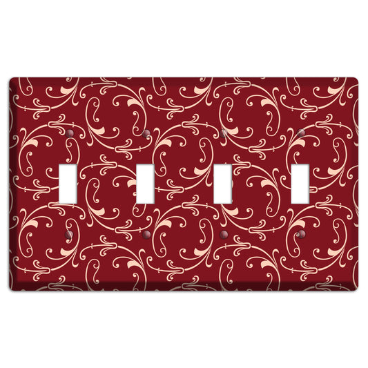 Burgundy Victorian Sprig 4 Toggle Wallplate