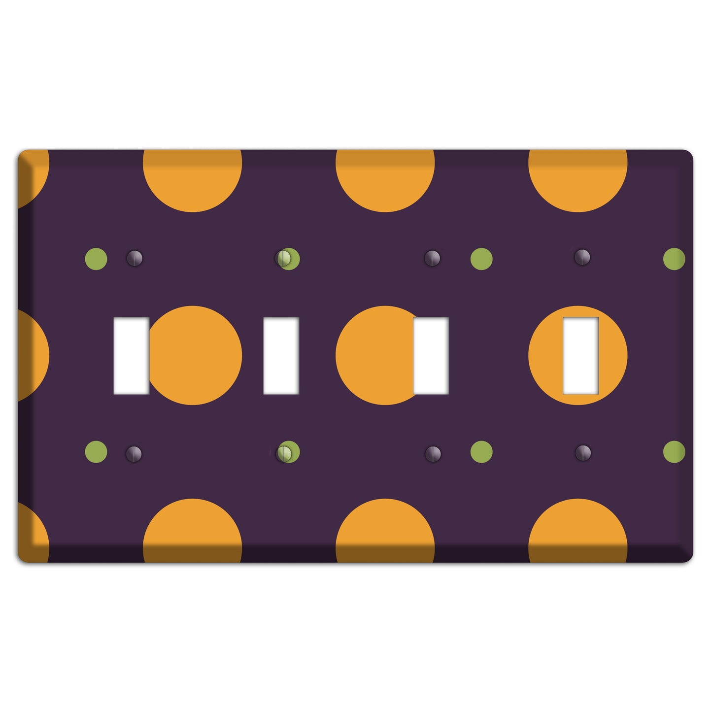 Eggplant with Orange and Lime Multi Tiled Medium Dots 4 Toggle Wallplate