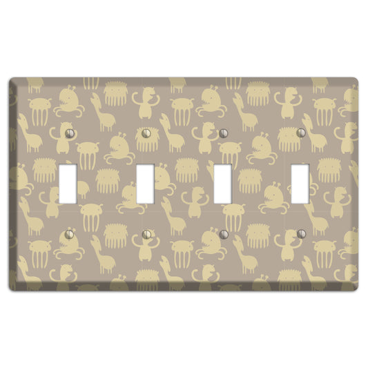 Silly Monsters Brown 4 Toggle Wallplate