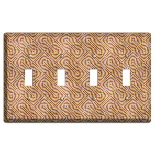 Beige and Red Swirl 4 Toggle Wallplate