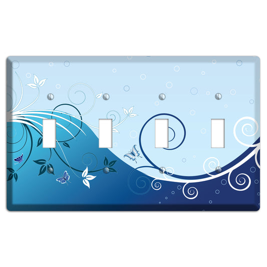 Blue Floral Sprig 4 Toggle Wallplate