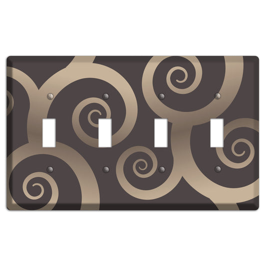 Brown with Beige Large Swirl 4 Toggle Wallplate