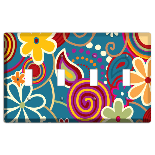 Bold Blue Flowers 4 Toggle Wallplate