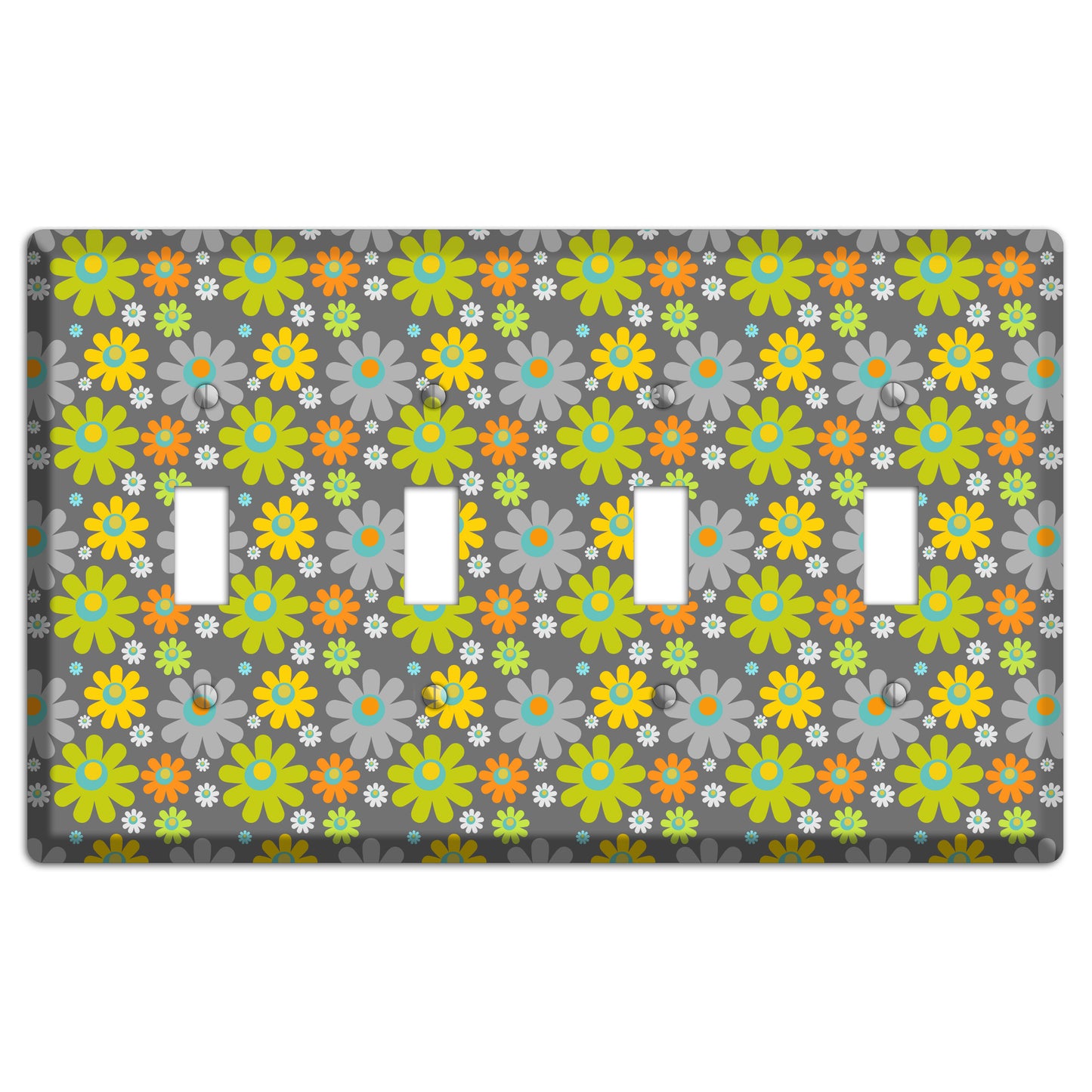 Grey and Yellow Flower Power 4 Toggle Wallplate