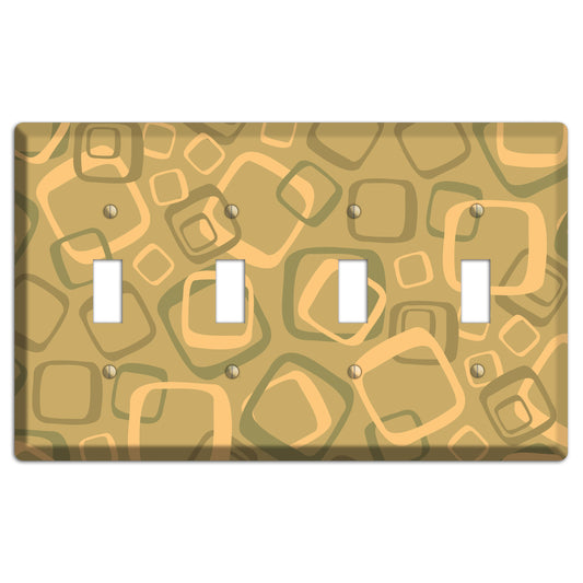 Multi Olive Random Retro Squares 4 Toggle Wallplate