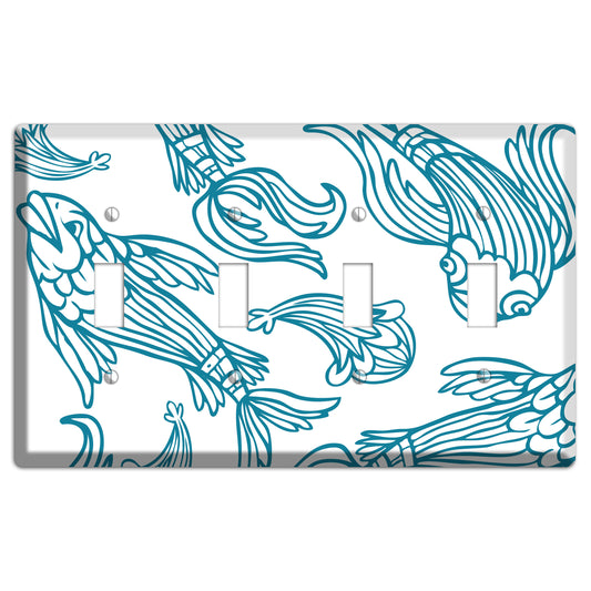 Teal and White Koi 4 Toggle Wallplate